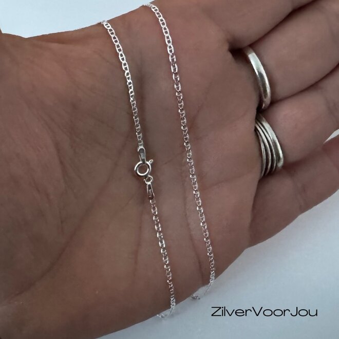 Fijne 925 zilveren plat Marina schakel ketting 50 cm lang en 1.5 mm breed