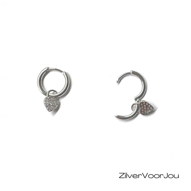 925 zilveren huggie oorringen met hartje met cubic zirkonia