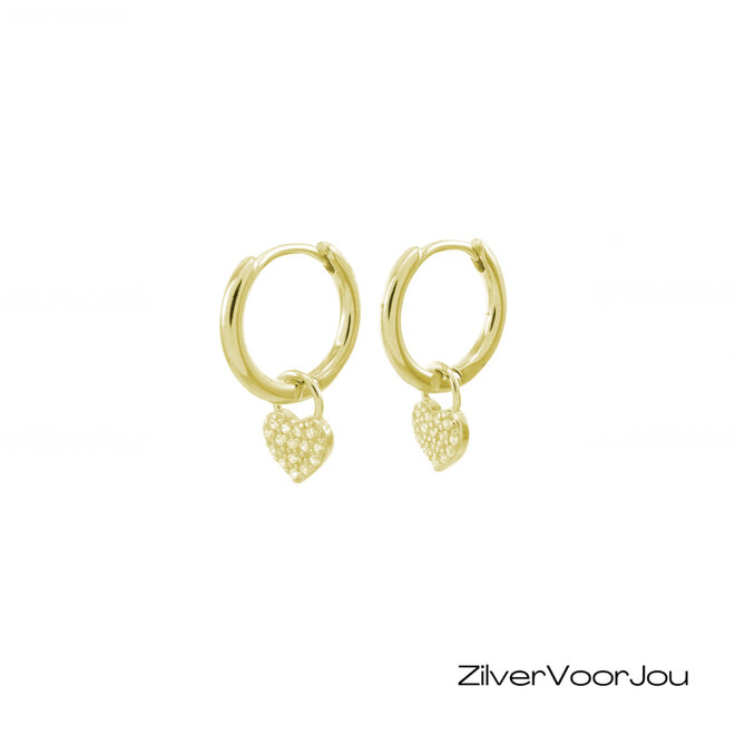 Gold plated 925 zilveren huggie oorringen met cubic zirkonia hartjes
