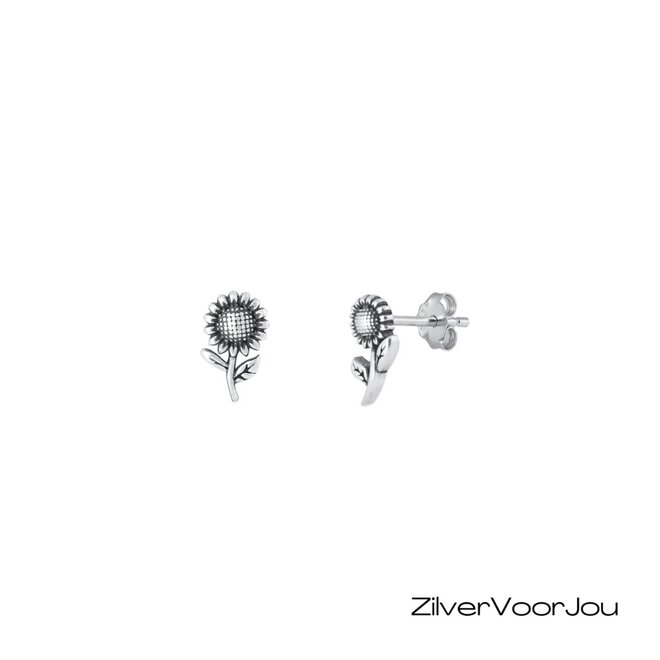 Zilveren mini oorstekers zonnebloem
