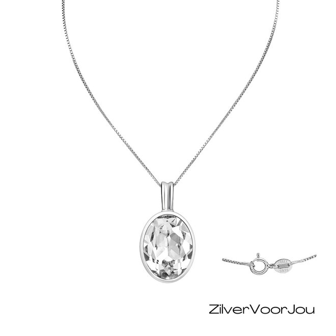 Zilveren wit kristal collier