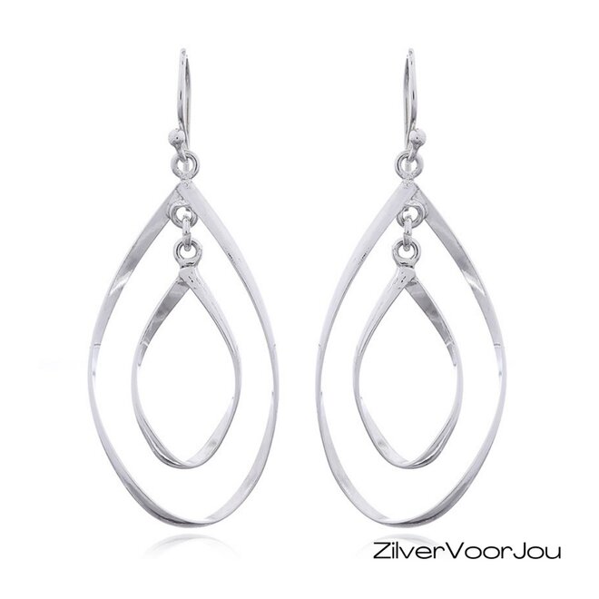Zilveren dangle oorbellen met dubbele druppelvorm