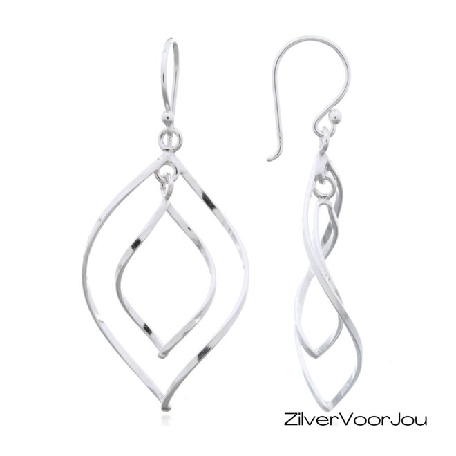 925 Zilveren dangle oorbellen met open bladvorm