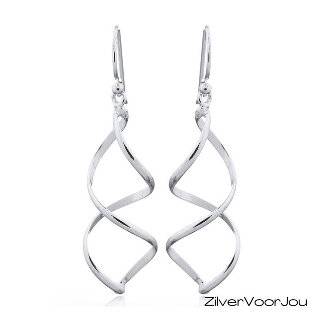 Zilveren dangle oorbellen met golvende draadvorm