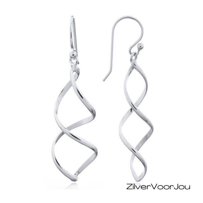 Zilveren dangle oorbellen met golvende draadvorm