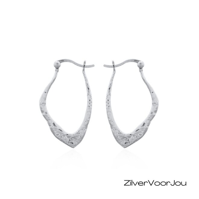 Moderne 925 zilveren abstracte oorringen met gehamerde textuur en hoogglans afwerking