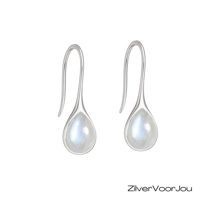 Zilveren oorbellen met regenboogmaansteen