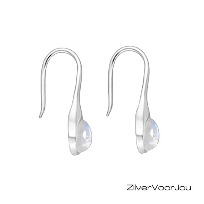 925 zilveren haakoorbellen met druppelvormige regenboogmaansteen