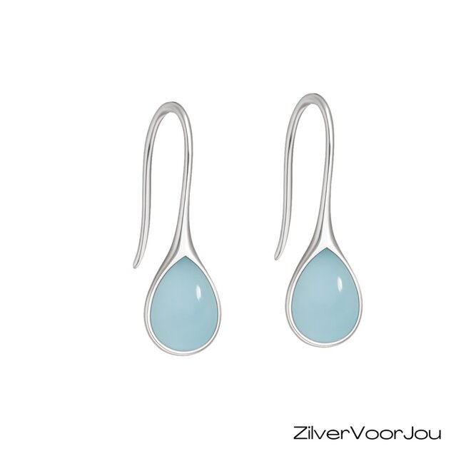 Zilveren oorbellen met blauwe chalcedoon