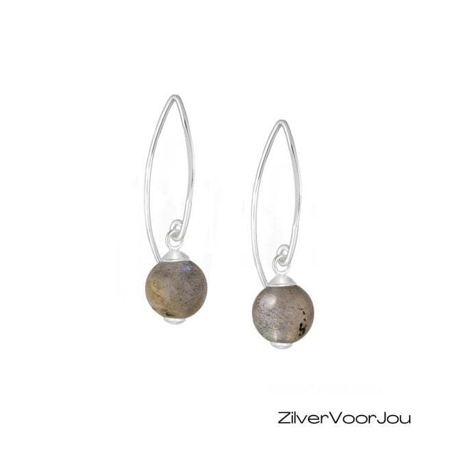 925 zilveren haak oorbellen met ronde labradoriet edelsteen van 8 mm