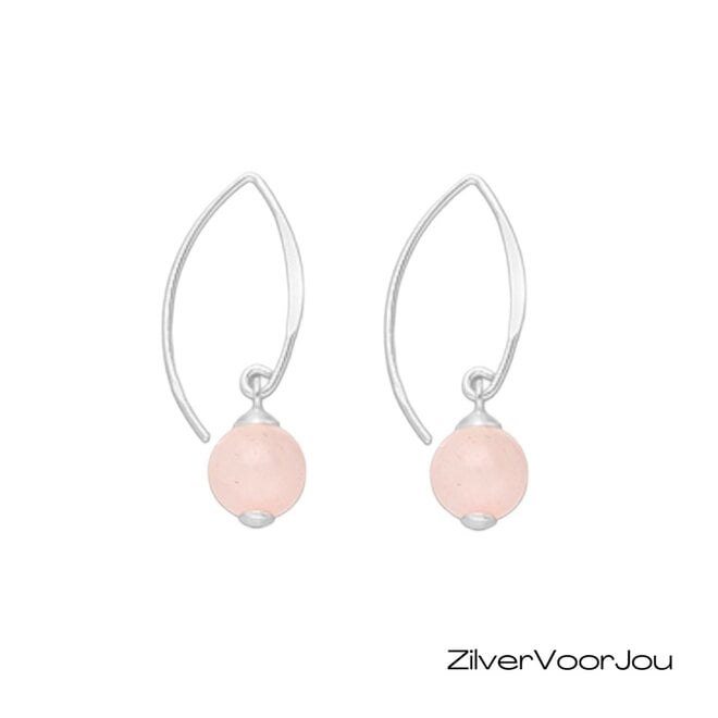 925 zilveren haak oorbellen met ronde rozenkwarts edelsteen van 8 mm