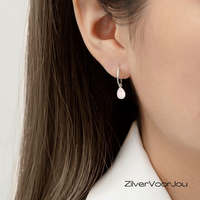 925 zilveren oorringen met rozenkwarts druppelvormige edelsteen