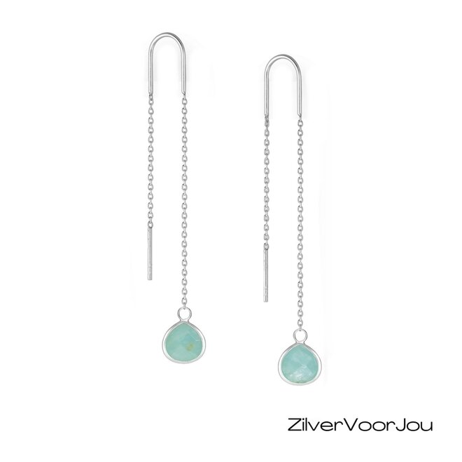 Zilveren threader oorbellen amazoniet druppel