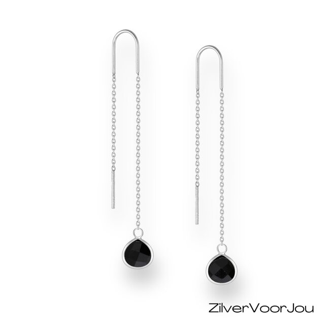 Elegante 925 zilveren threader oorbellen met zwarte spinel edelsteen