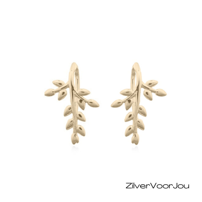 Zilveren gold plated kleine puffy takjes oorhangers