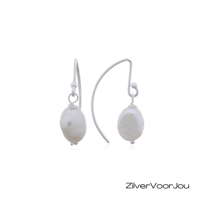 Moderne 925 zilveren oorbellen met zoetwaterparel