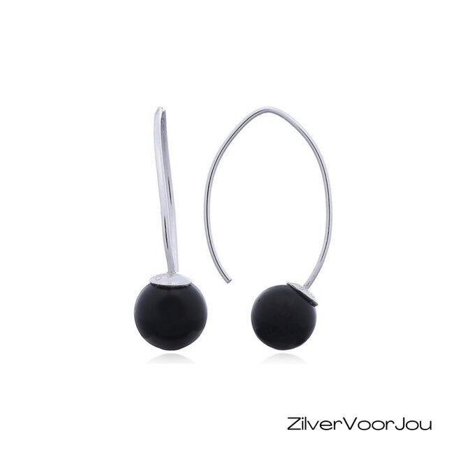 925 zilveren oorbellen met ronde zwarte agaat van 8 mm
