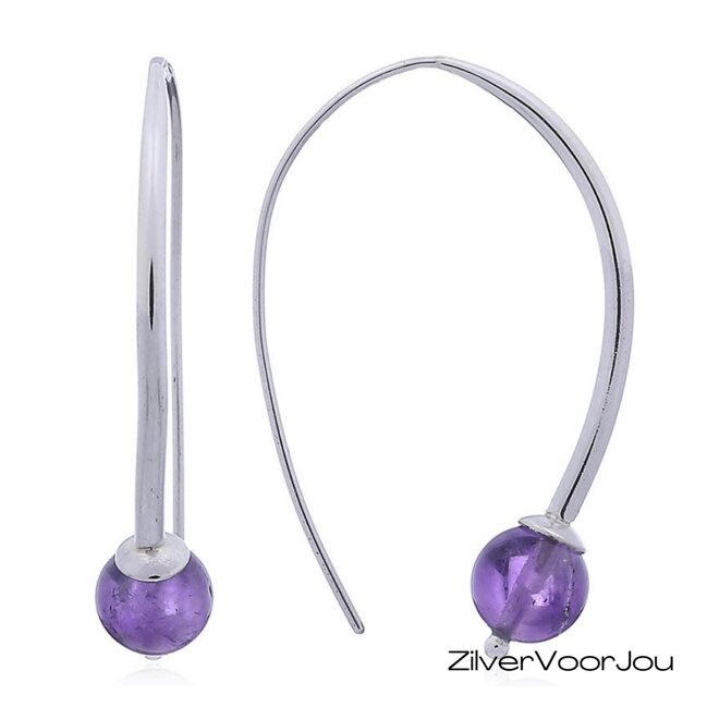 Zilveren oorbellen met amethist kralen van 8 mm
