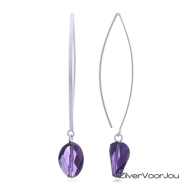 Zilveren oorbellen paars Tsjechisch kristal