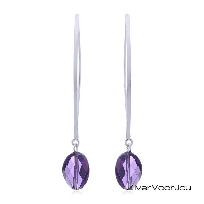 Elegante 925 zilveren oorbellen met facetgeslepen paars Tsjechisch kristal