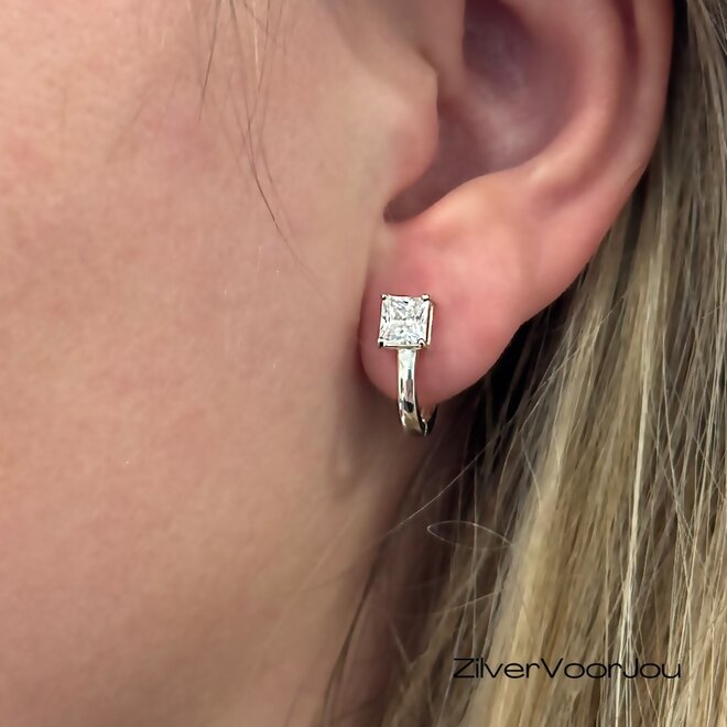 925 zilveren 2-in-1 click hoops met cubic zirconia en shell pearl