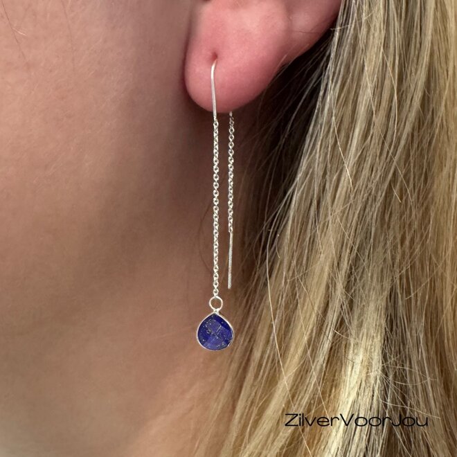 Elegante 925 zilveren threader oorbellen met lapis lazuli edelsteen