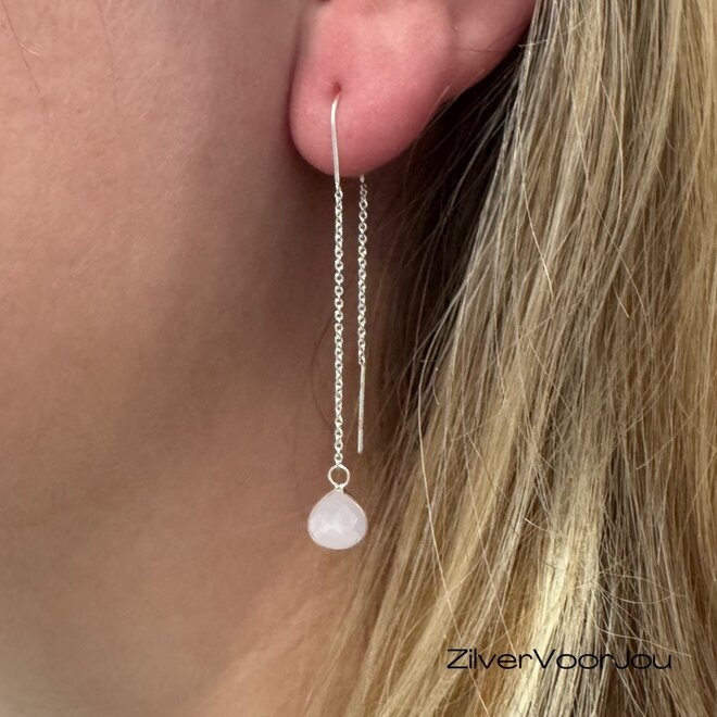 Elegante 925 zilveren threader oorbellen met rozenkwarts edelsteen
