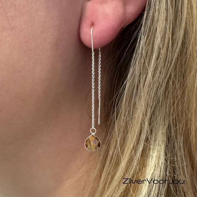 Elegante 925 zilveren threader oorbellen met tijgeroog edelsteen