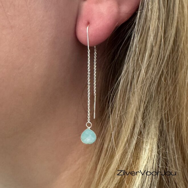 Elegante 925 zilveren threader oorbellen met amazoniet druppelvormige edelsteen