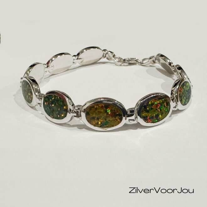 925 Zilveren opaal armband met ovale stenen 18.5 cm