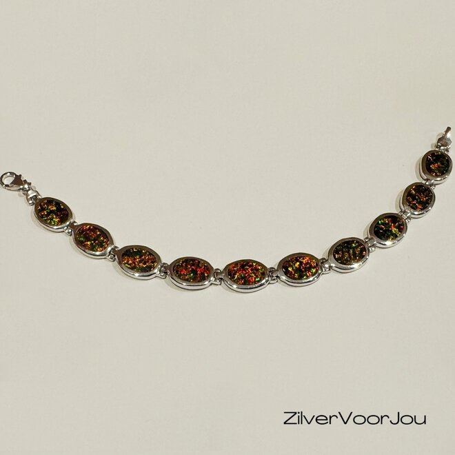 925 Zilveren opaal armband met ovale stenen 18.5 cm