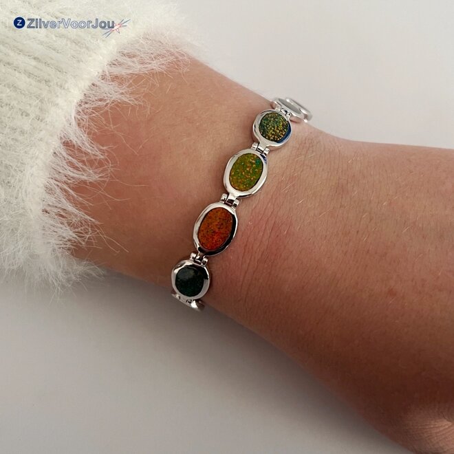 925 Zilveren opaal armband met ovale stenen 18.5 cm