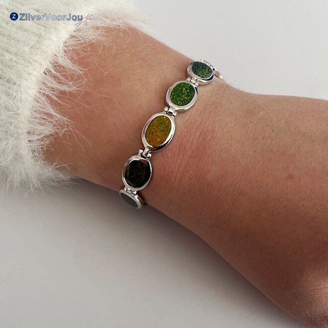 925 Zilveren opaal armband met ovale stenen 18.5 cm