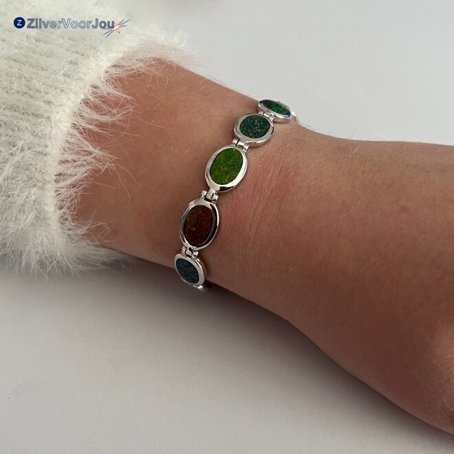 925 Zilveren opaal armband met ovale stenen 18.5 cm