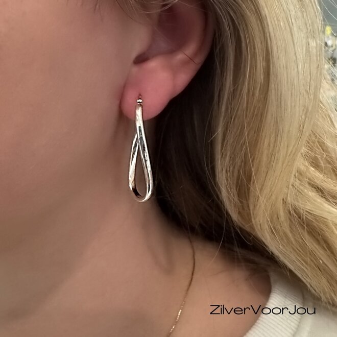 Zilveren ovale twist creolen oorringen