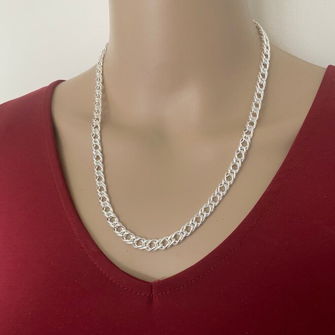 Zilveren 55 cm dubbele gourmet schakel ketting 6.7 mm breed