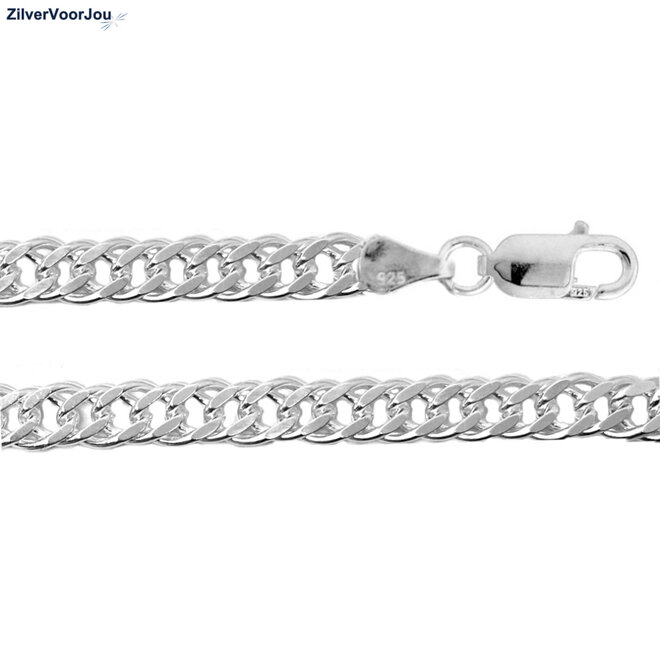 Zilveren 55 cm dubbele gourmet schakel ketting 6.7 mm