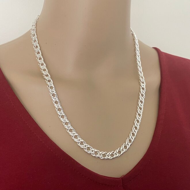 Zilveren 60 cm dubbele gourmet schakel ketting 6.7 mm breed