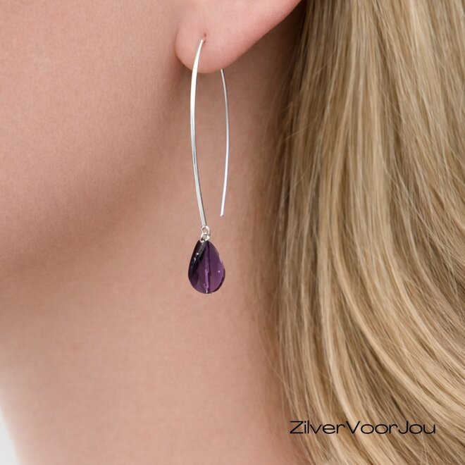 Zilveren oorbellen paars Tsjechisch kristal