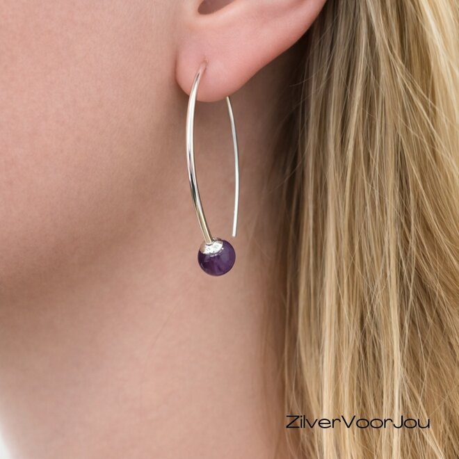Luxe 925 zilveren oorbellen met amethist kralen van 8 mm