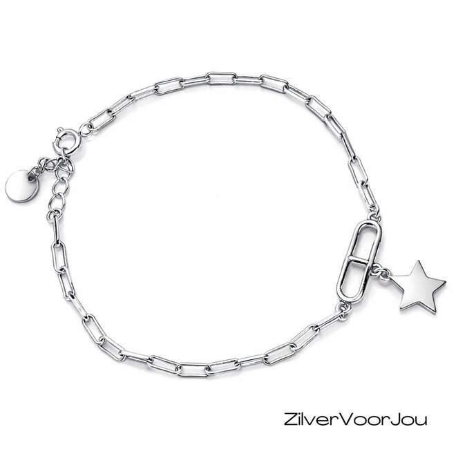 Zilveren staple schakel armband met ster