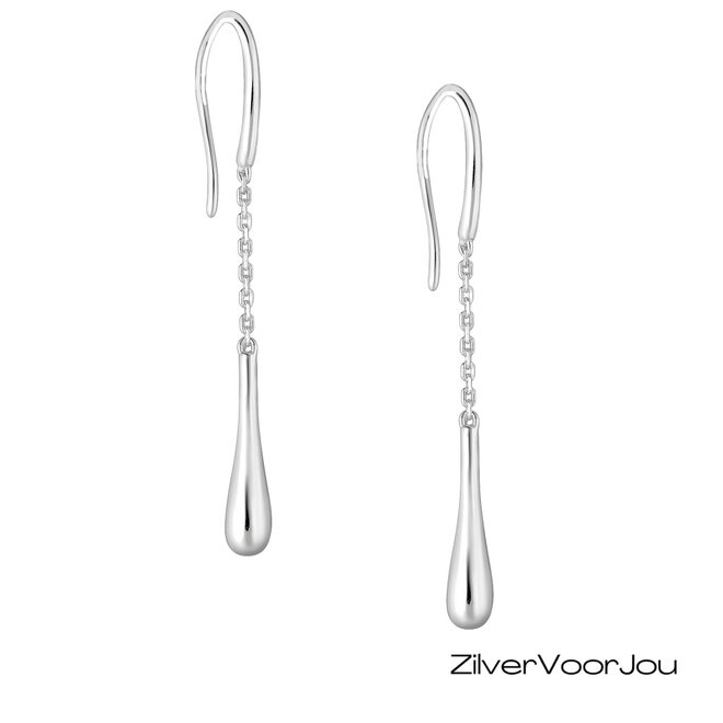 Lange 925 zilveren oorbellen met fijne ketting en druppelvormige hanger