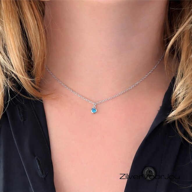 Zilveren geboorstesteen ketting