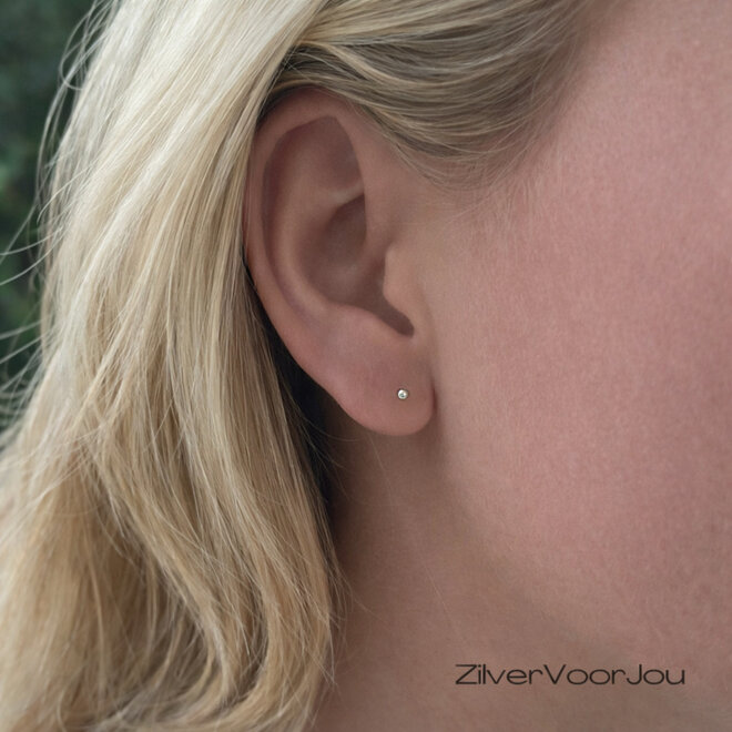 Zilveren kleine oorknopjes 2 mm balletjes