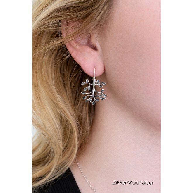 Zilveren olijf takje oorhangers