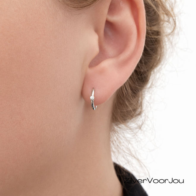 925 zilveren oorringen 12 mm met heldere zirkonia rhodium klapoorringen