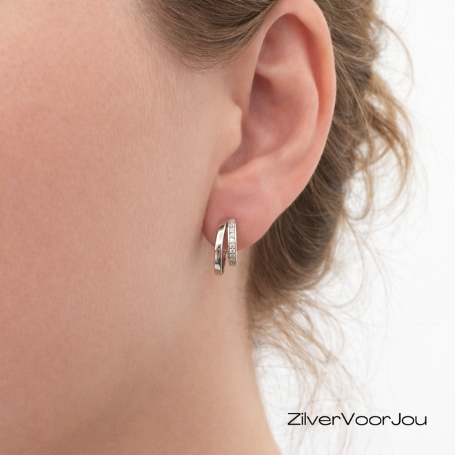 925 zilveren dubbele oorbellen met zirkonia moderne oorbel met twee ringen