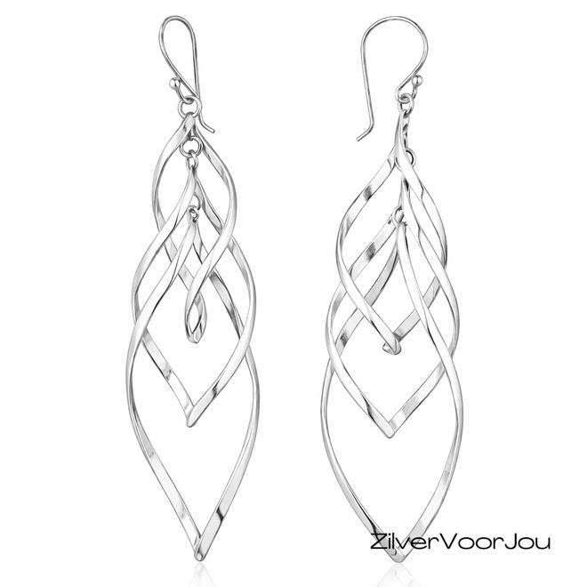 925 zilveren lange oorbellen met sierlijk open design