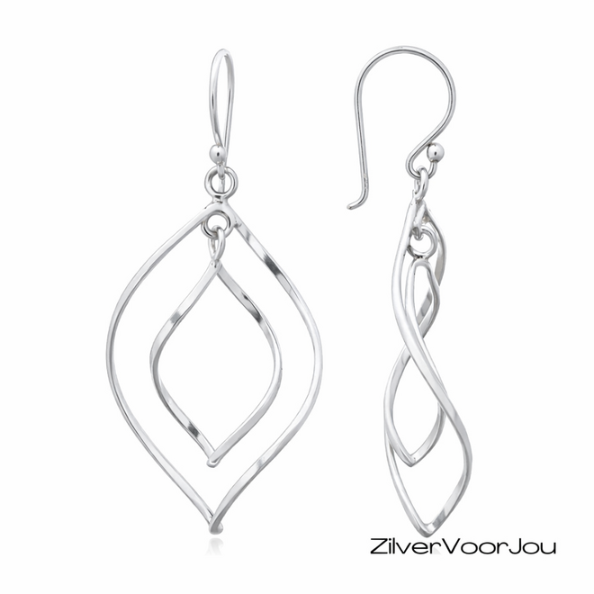 Zilveren dangle oorbellen open bladvorm