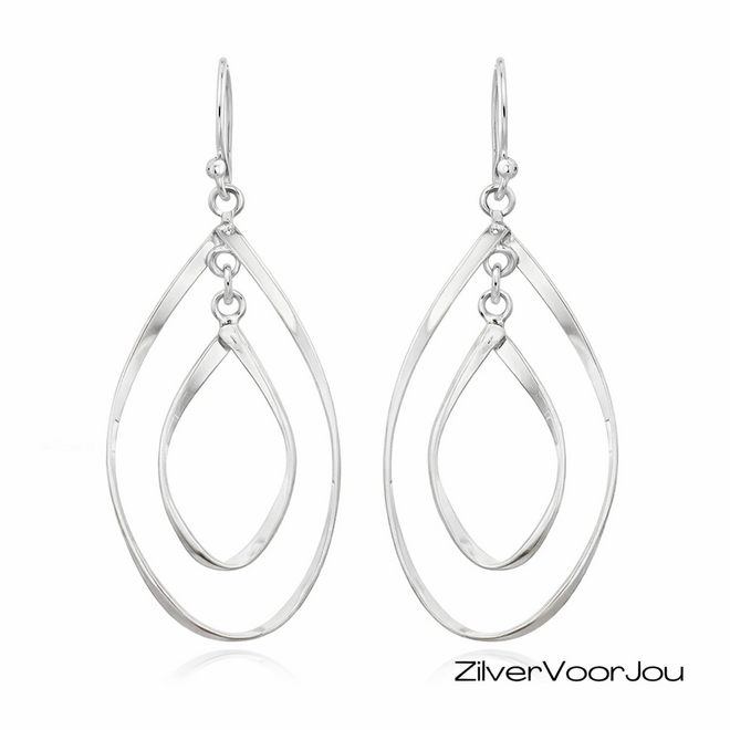 925 zilveren dangle oorbellen met dubbele open druppelvorm en hoogglans afwerking